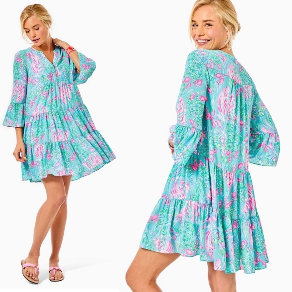 LILLY PULITZER Gabriel Lileeze Tunic Dress In Blue & pink size 4